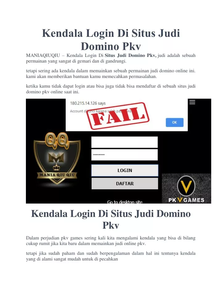 kendala login di situs judi domino