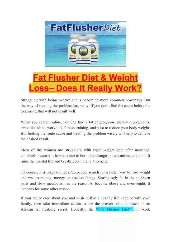 fat flusher diet weight loss does it really work