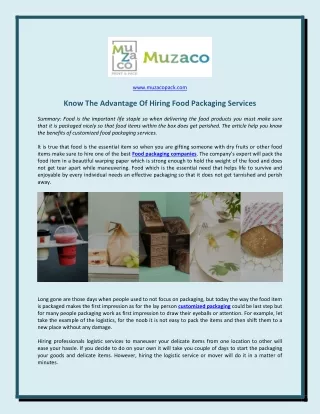 Know The Advantage Of Hiring Food Packaging Services