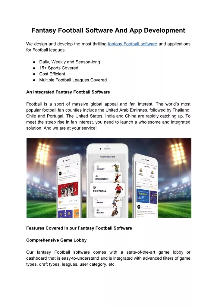 fantasy football software and app development