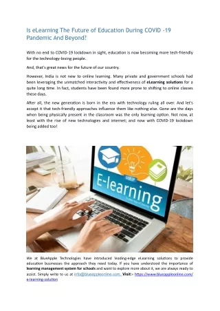 Is eLearning The Future of Education During COVID -19 Pandemic And Beyond?