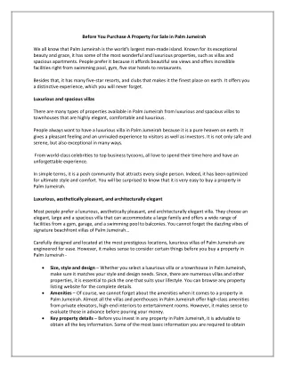 before you purchase a property for sale in palm
