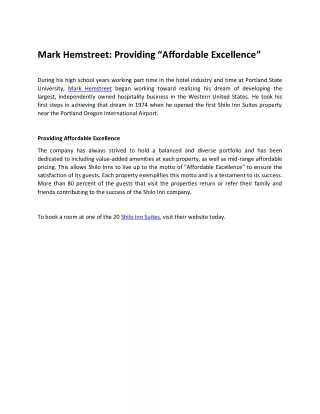 Mark Hemstreet: Providing “Affordable Excellence”