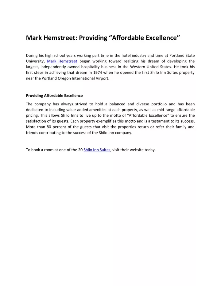 mark hemstreet p roviding affordable excellence