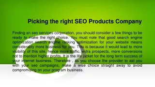 Picking the right SEO Products Company