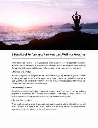 5 Benefits of Performance Pain Houston’s Wellness Programs