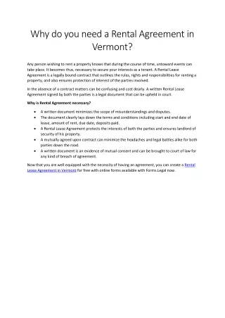 why do you need a rental agreement in vermont