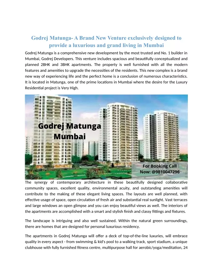 godrej matunga a brand new venture exclusively