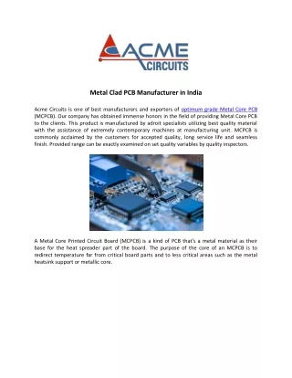 metal clad pcb manufacturer in india acme