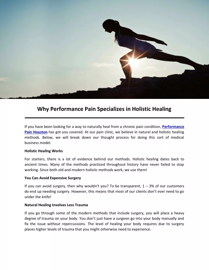 why performance pain specializes in holistic
