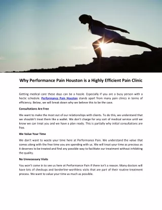 Why Performance Pain Houston is a Highly Efficient Pain Clinic