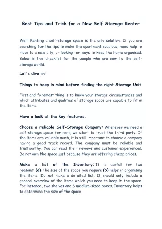 best tips and trick for a new self storage renter