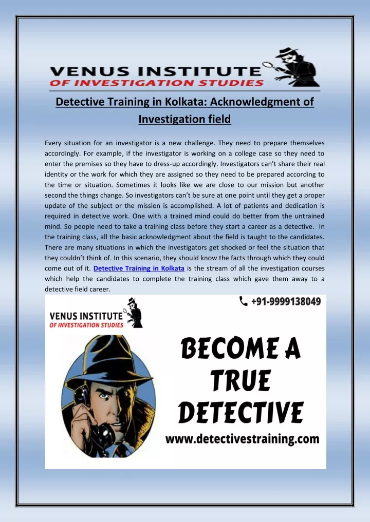 detective training in kolkata acknowledgment