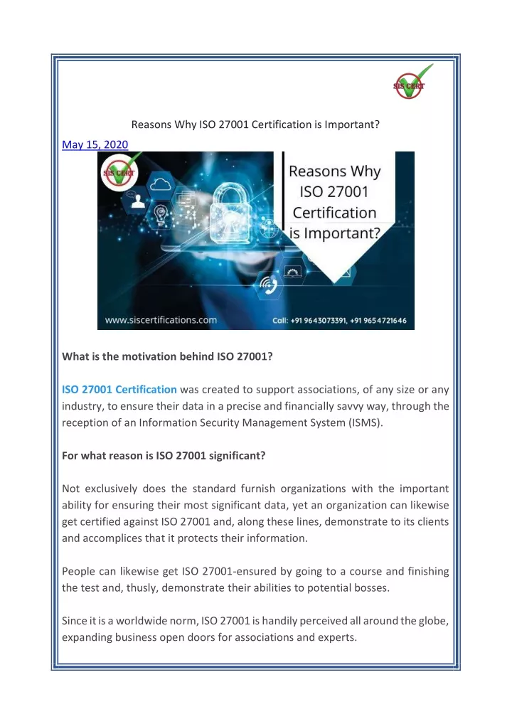 reasons why iso 27001 certification is important