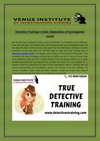 detective training in india exploration
