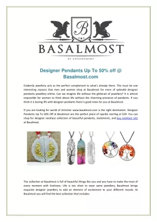 Designer Pendants Up To 50% off @ Basalmost.com
