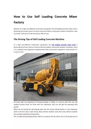 how to use self loading concrete mixer