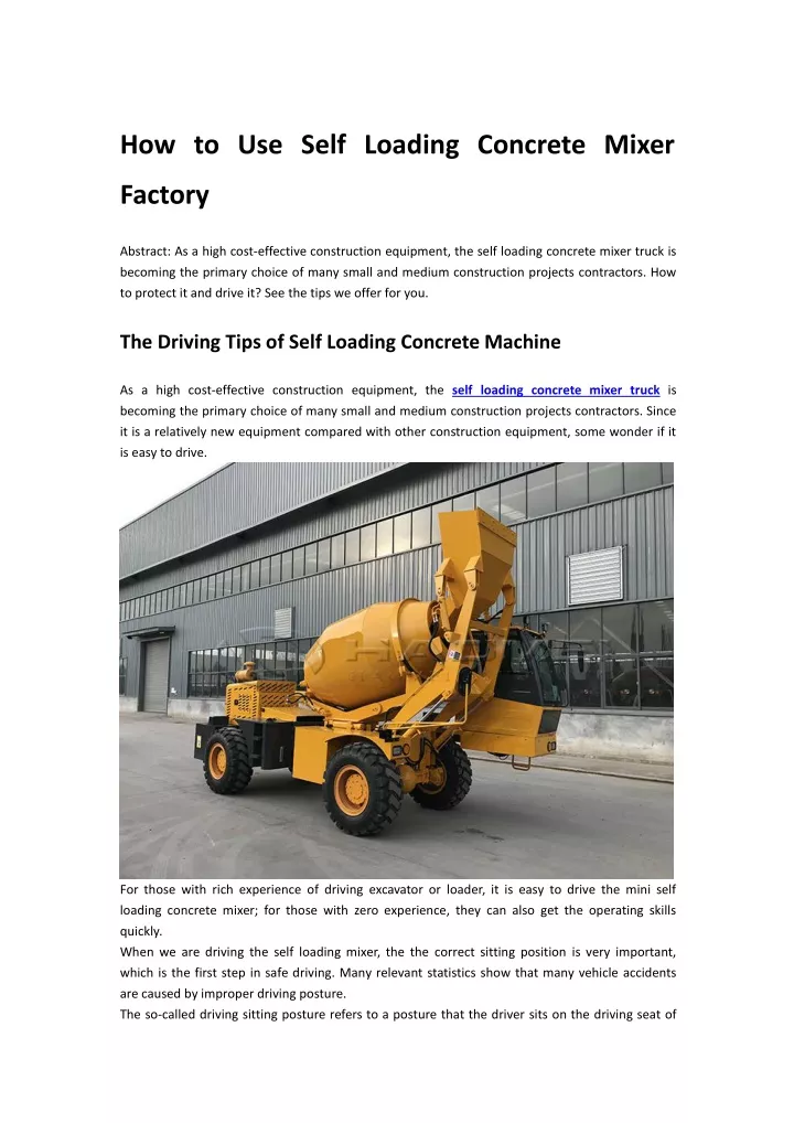 how to use self loading concrete mixer