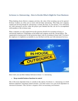 In-house vs. Outsourcing – How to Decide What’s Right for Your Business