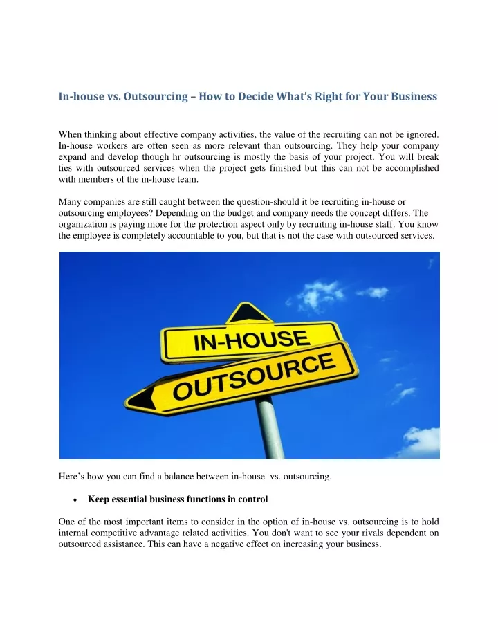 in house vs outsourcing how to decide what
