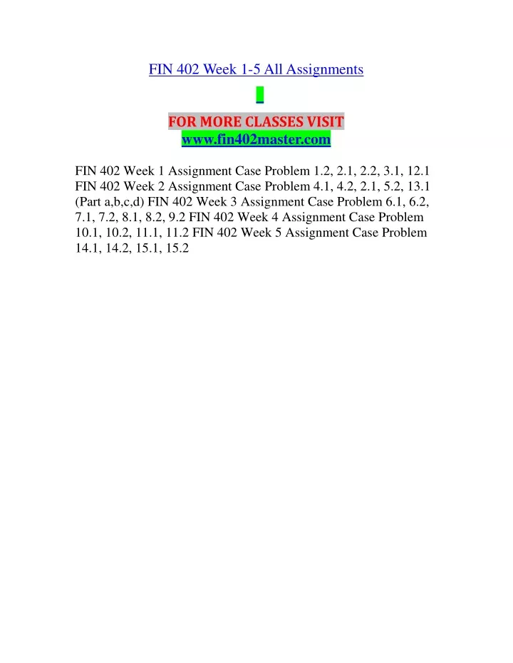 fin 402 week 1 5 all assignments