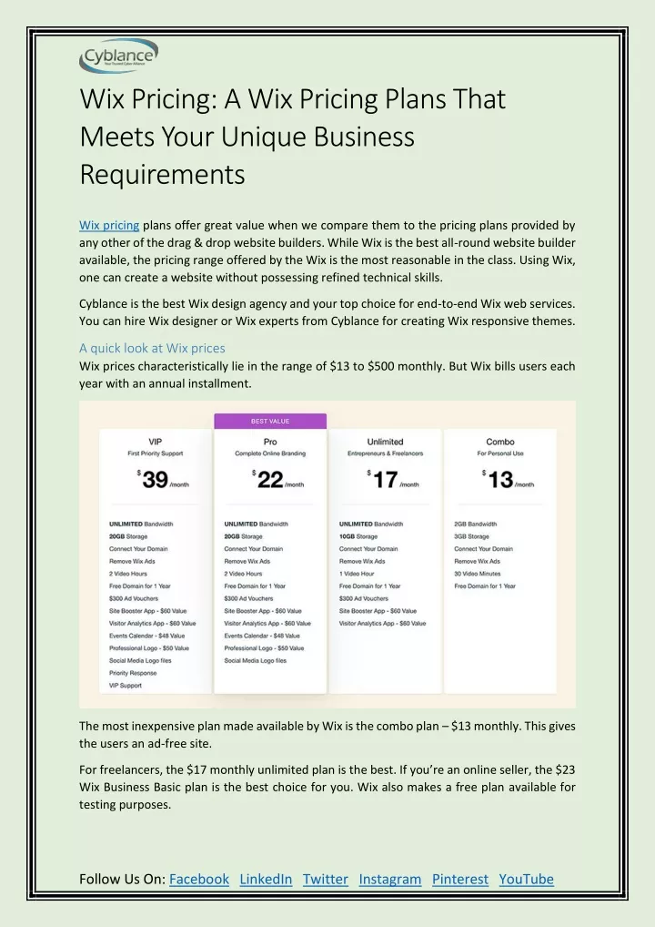 wix pricing a wix pricing plans that meets your