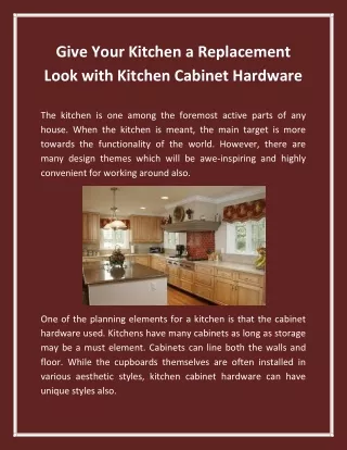 Give Your Kitchen a Replacement Look with Kitchen Cabinet Hardware