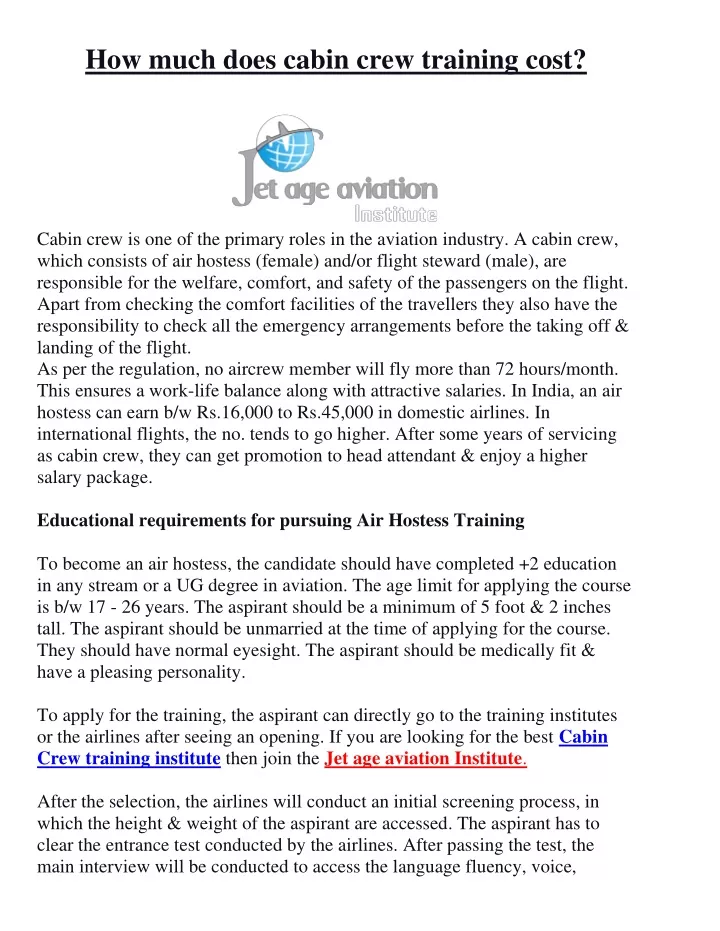 how much does cabin crew training cost