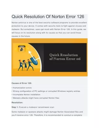 Quick Resolution Of Norton Error 126