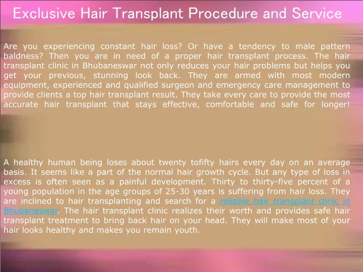 exclusive hair transplant procedure and service