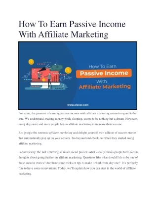 How To Earn Passive Income With Affiliate Marketing