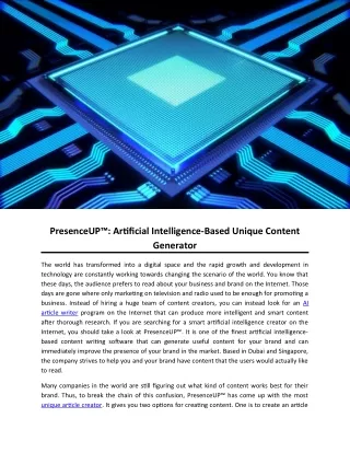 PresenceUP™: Artificial Intelligence-Based Unique Content Generator