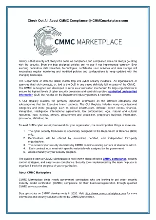 Check Out All About CMMC Compliance @ CMMCmarketplace.com