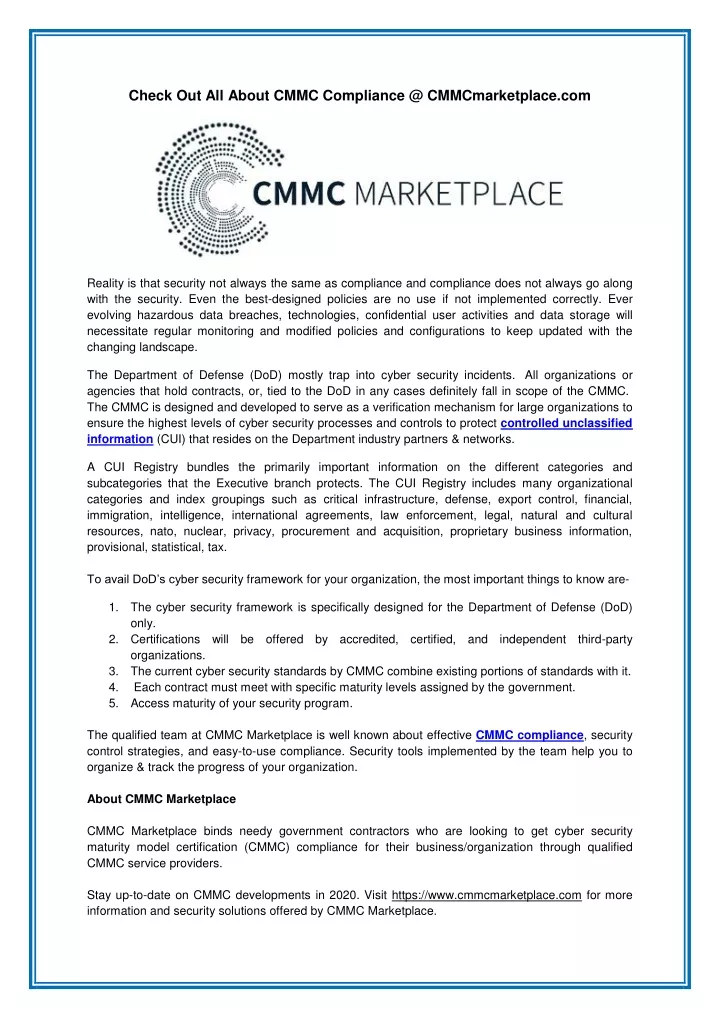check out all about cmmc compliance