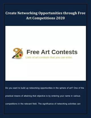 Create Networking Opportunities through Free Art Competitions 2020