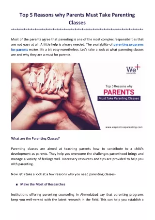 Top 5 Reasons Why Parents Must Take Parenting Classes