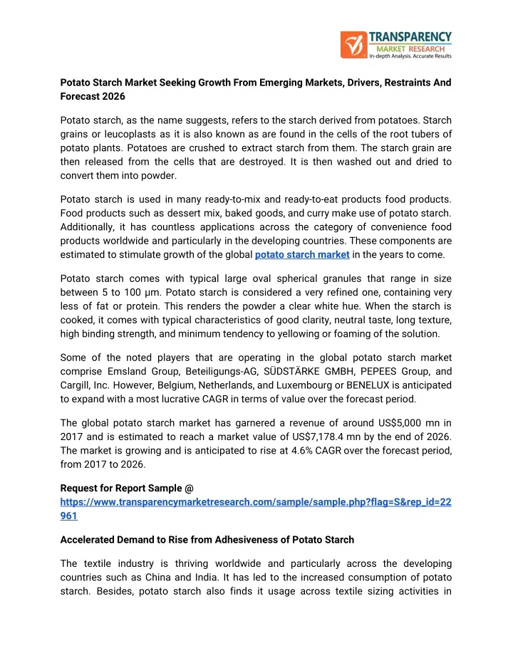 potato starch market seeking growth from emerging