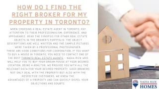 How do I find the right broker for my property in Toronto?