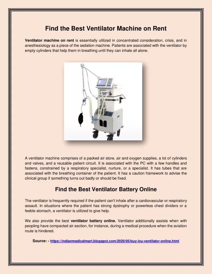 find the best ventilator machine on rent