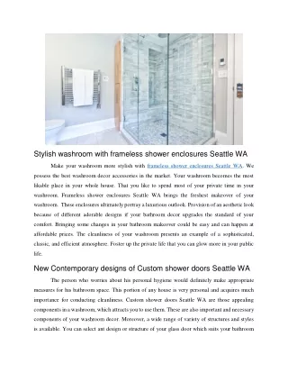 Stylish washroom with frameless shower enclosures Seattle WA