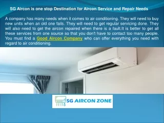 SG Aircon is one stop Destination for Aircon Service and Repair Needs