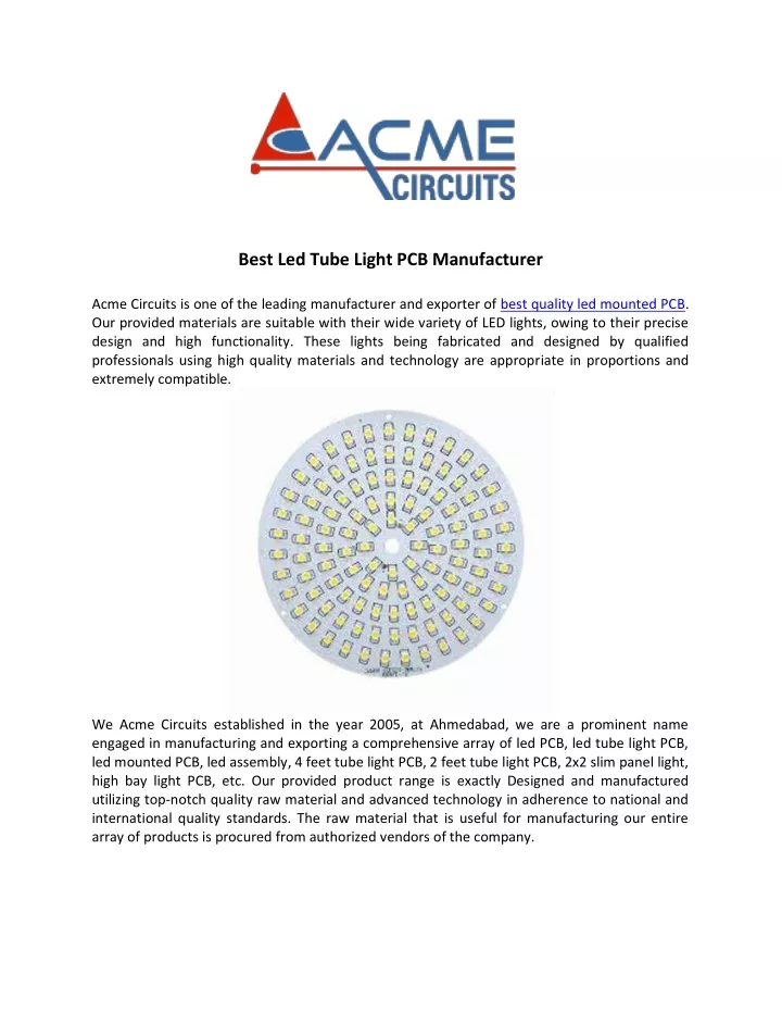 best led tube light pcb manufacturer acme