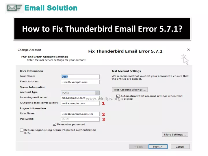 how to fix thunderbird email error 5 7 1