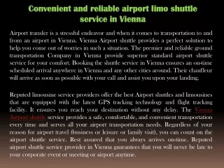 Convenient and reliable airport limo shuttle service in Vienna