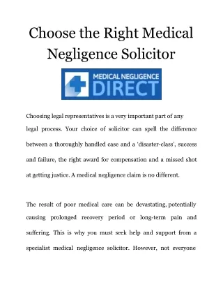 Choose Medical Negligence Solicitors - Medical Negligence Direct