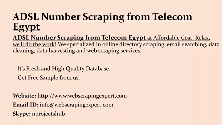 adsl number scraping from telecom egypt