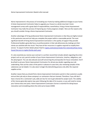 home improvement contractors needs to be licensed