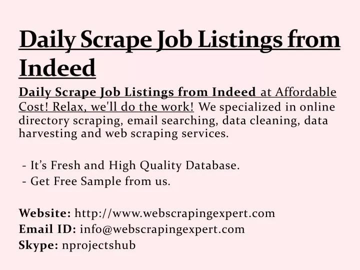 daily scrape job listings from indeed