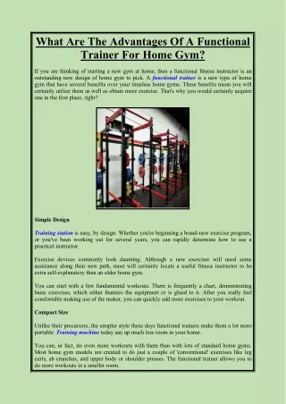 What Are The Advantages Of A Functional Trainer For Home Gym?