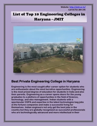 List of Top 10 Engineering Colleges in Haryana - JMIT